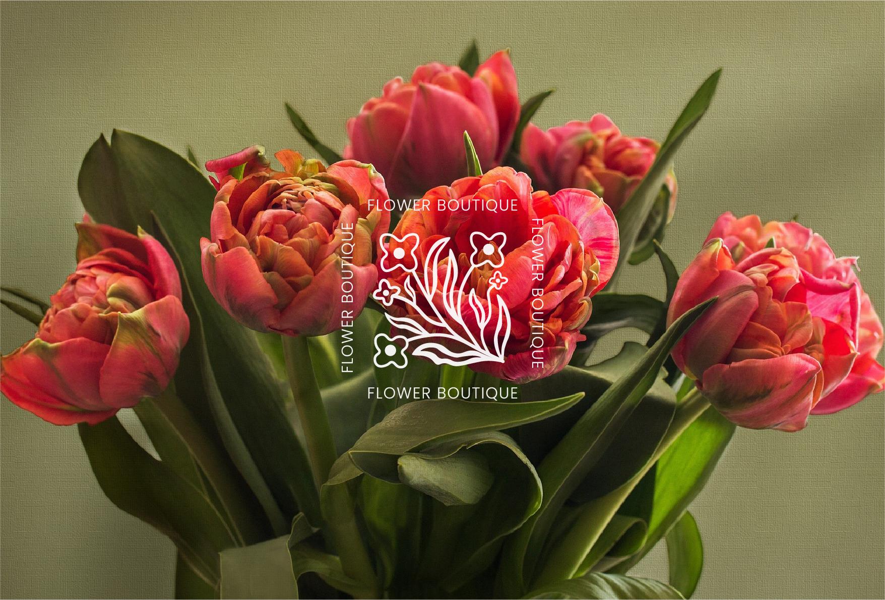 image of a bouquet of flowers with Fleur logo in the center